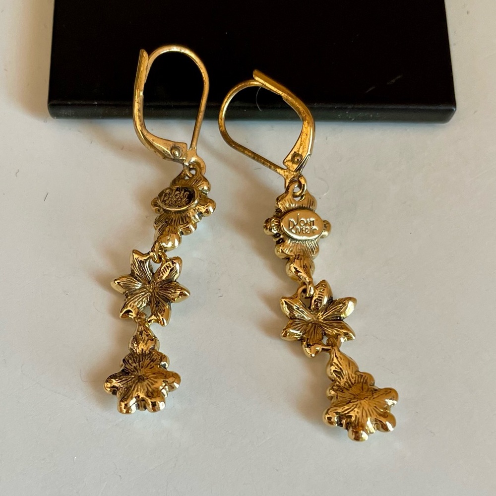 Vintage Joan Rivers Gold Plated Flower Drop Earrings With AB Swarovski Crystals - Picture 5 of 6